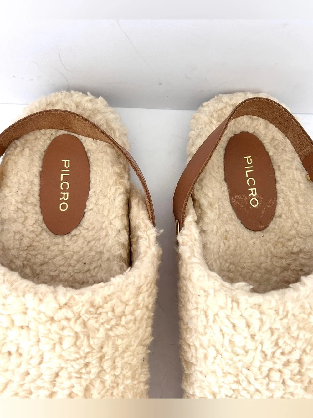 Anthropologie Pilcro Faux Shearling Clogs Beige Tan Leather Slippers Fleece US 9 - Picture 4 of 9